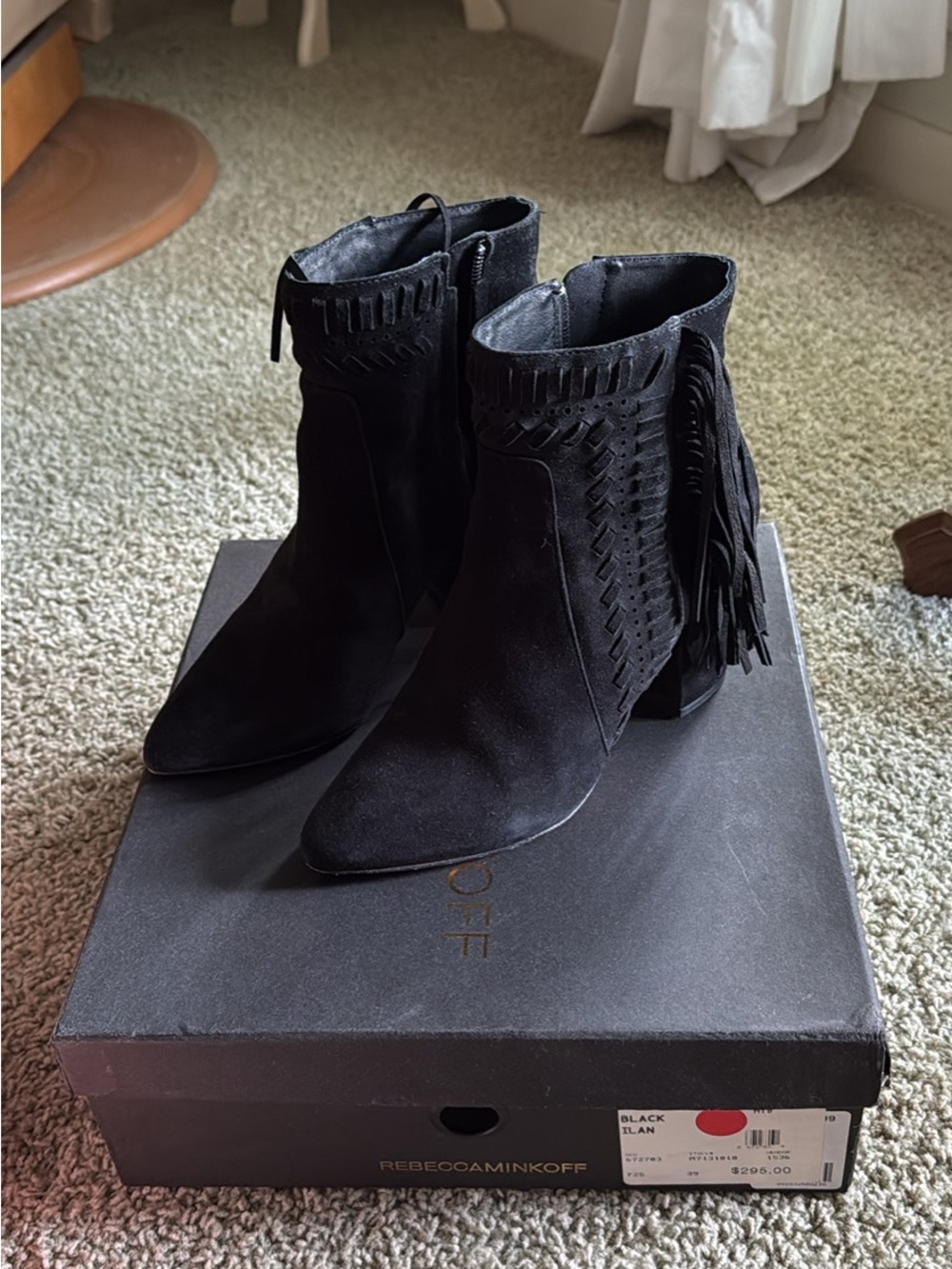 Rebecca Minkoff Black Suede Fringe Ankle Boots